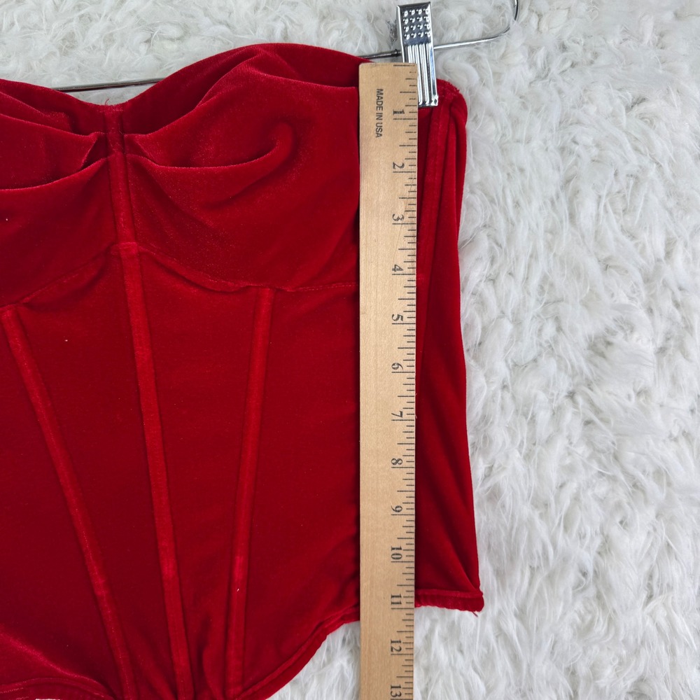 Shirley of Hollywood Corset Top Sz 34 Red Velvet Bustier Strapless Goth Coquette - Picture 5 of 6